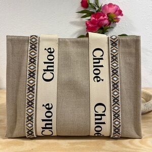 Chloe Beige and Cream Medium Woody Tote Bag
